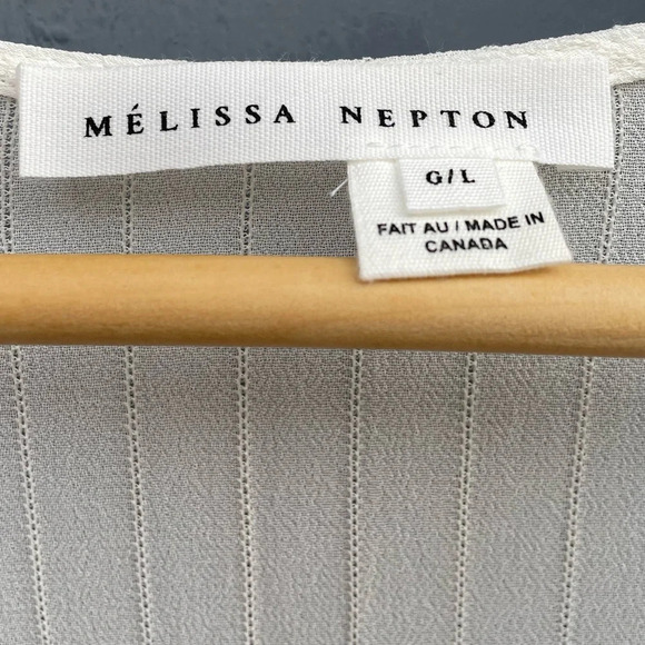 MELISSA NEPTON sheer white V neck blouse loose fit, size Large - Picture 4 of 6